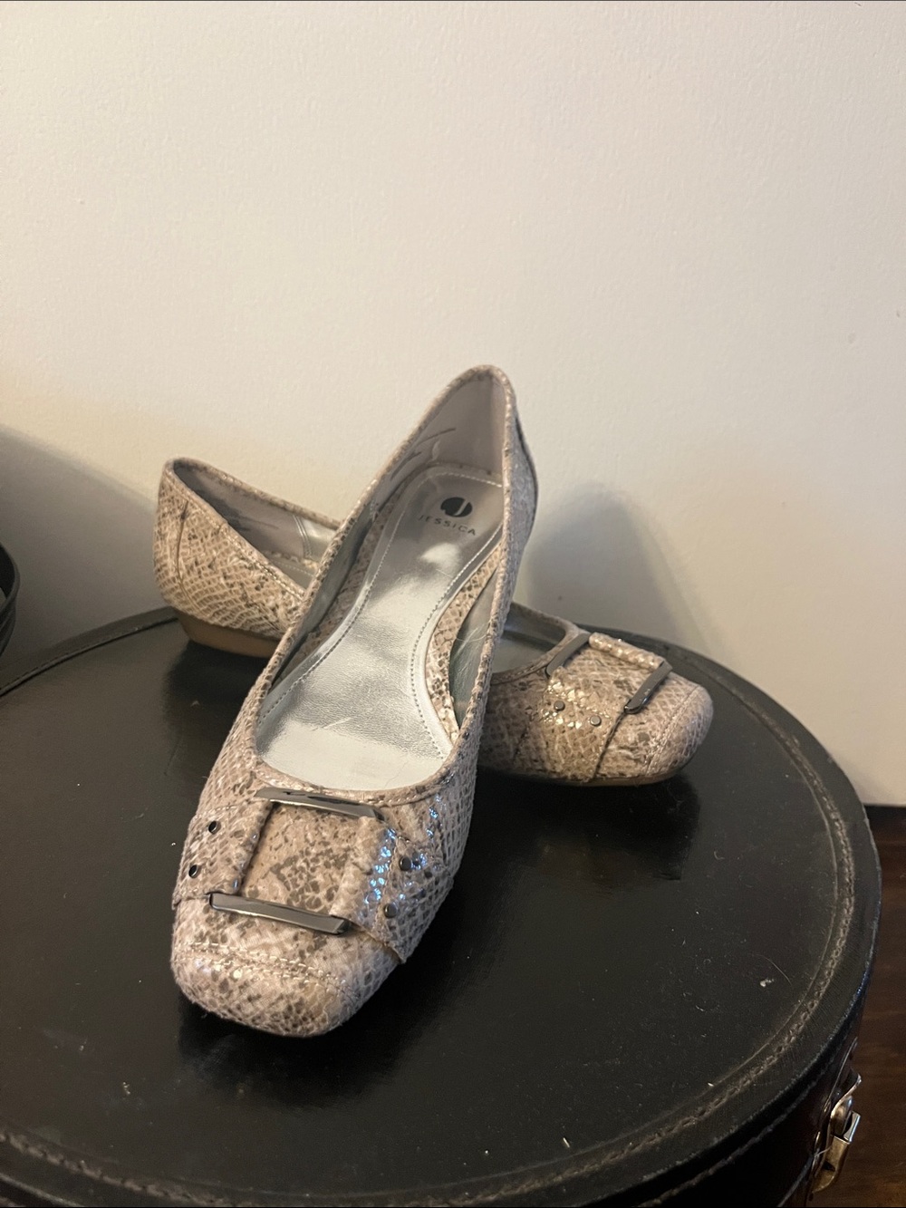 Jessica Beige Snake-Print Ballet Flats